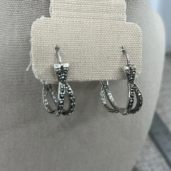 Unique Vintage Sterling Silver Earrings adorned with Marcasite & CZ - Picture 4 of 14